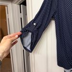 West Kei  Blue Polka Dot Wrap Front Roll Tab Sleeve Sz XL Womens High-low Blouse Photo 2