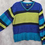 Erika Multicolor Block Stripe Electric Cozy Rockstar Preppy Pullover Sweater XL Blue Photo 5