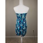 Free People  Strapless Blue & Teal Abstract Print Mini Dress With Smocked Back Photo 1