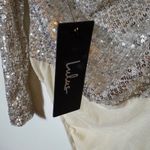 NWT Lulus Shimmering Love Silver Sequin Cowl Back Bodysuit Size Small Photo 4