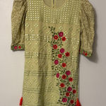 Embroidered Floral Dress with Puff Sleeves Size 12 Photo 0
