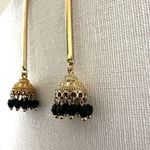 Gold tone black dangling bead Indian earrings Photo 2