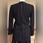 Dana Buchman Black/Navy Cream Pin Stripes Long 1 Button Wool Blazer Jacket Sz 2P Photo 8