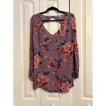 Gypsies & Moondust  Floral Print V Neck Cutout Back Long Sleeve Blouse Top M Photo 2