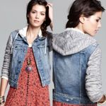 Free People Throwback Denim Jean Hoodie Jacket Sweatshirt Grunge 90s XS Photo 1