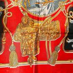 VINTAGE Equestrian RED & BLACK Horses and Tassels Print silky Scarf 35’/35’ Photo 5