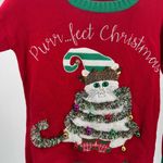 33 Degrees cat Christmas sweater tinsel bells s ugly sweater sequins embroidered Red Photo 2