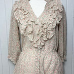 Cotton Express  Cream Floral Ruffle lightweight Blouse size S Photo 0