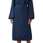 Fame and Partners Navy Hanne Midi Dress Bishop Balloon Sleeves Low V-Back Size 2 Photo 11