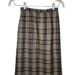 Vintage Tan Wool Plaid Long Skirt 60s 70s Brown Size 8 Photo 0