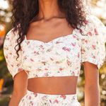 Lulus  Cute Smocked White Floral Print Puff Sleeve Crop Top Size S Photo 0