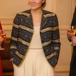 Adrianna Papell Vintage Silk Blazer Jacket Navy White Abstract Print Size Medium Photo 1