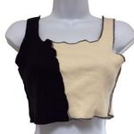 Storets  S/M Black White Asymmetrical Colorblock Distressed Ribbed Crop Top Photo 0