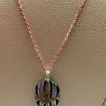 Handmade Artisan Green Burgundy Stripe Glass Pendant With New Chain Photo 0