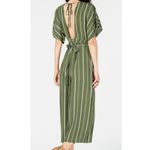 Sage The Label Striped Cropped Jumpsuit — Olive Green — White Stripe — XSmall Photo 1