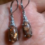 Matrix Fire Opal Solitaire Lever Back Platinum Over Copper Earrings Photo 1