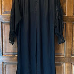 Natori Vintage  Silky Satin Maxi Night Gown Size Small Black Sheer Lace Slevves Photo 0