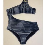 J.Crew NWT Cutout One Shoulder One Piece Swimsuit Navy Blue White Stripe Swim 22 Photo 7