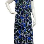 Chico's  Travelers Blue Black Midi Dress Women Size 0 4/6 Jersey Waist Band Dress Photo 0