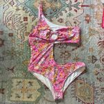 frankie's bikinis  Seraphina One Piece Size XL Pink Yellow Daisy Floral Cut Out Photo 1