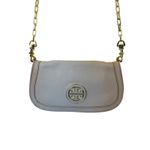 Tory Burch Amanda Logo Gray Crossbody Clutch Gold Chain Flap Magnetic Closure Photo 3