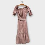La Vie Rebecca Taylor Cold Shoulder Lurex Plaid Midi Dress Size Small Pink Photo 5