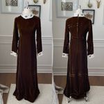 Vintage 70s Brown Velvet Maxi Dress Lace Collar Cuff XS Photo 1