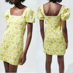 ZARA  yellow floral puff sleeve mini dress‎ square neck Photo 1