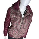 Members Only Women's Tweed Varsity Burgundy Hooded Jacket Photo 3