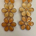 Gold tone orange yellow flower drop post earrings Photo 2