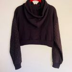 Forever 21  Sweatshirt S NWT Rhinestone Hoodie Cropped Pullover Black Multicolor Photo 2