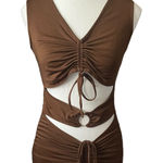 White Fox Boutique White Fox Brown Cutout Mini Dress Ruched Bodycon Sleeveless Party Cocktail‎ Sz M Photo 0