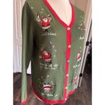 Christopher Banks Santa Christmas Tree Sweater Cardigan Button Up Christmas Med Green Photo 3