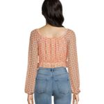 Steve Madden NWT Madden NYC Orange Retro Floral Cropped Keyhole Top with Long Sleeves Size XL Photo 1