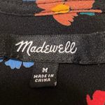 Madewell  Women's Black Floral Print Long Puff Sleeve V-neck Wrap Blouse Top Sz M Photo 2