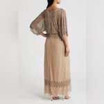 Pisarro Nights Diamond Bead Pattern Boat Neck 3/4 Split Sleeve Gown Rose Size 4 Tan Photo 1