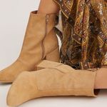 Free People Snake Embossed Suede Block Heel Ankle Boots Tan Size 36 US 5.5 Photo 0