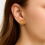 Gold Plated Stainless Steel Clover Flower Stud Earrings – Minimalist Jewelry Photo 1