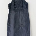 Anthropologie  Postmark Oleander Black Appliqué Lace floral Linen sheath dress 10 Photo 3