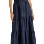 Quince  Women's Organic Cotton Poplin Tiered Maxi Dress Large Navy Blue NWT Photo 0