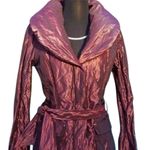Cache Berry Metallic Sheen Jacket Lined Belt Puffer Exaggerated Collar NWT $238 Red Size L Photo 9