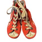 Fly London  Yaba Tomato Red Suede Ankle Lace Up Wedges size 36 US 6 Photo 1