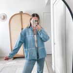 VINTAGE TEDDI Denim Full Zip Floral Embroidered Jean Jacket Blue Size L Photo 9