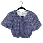 Antonio Melani Womens Gingham Wendy Puff Sleeve Crop Top Blue White Small Photo 1