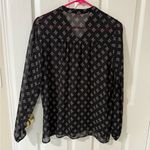 Hollister Women Geo Floral Black Long Sleeve Lace Up Neck Sheer Blouse Top M Photo 1