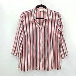 Joanna Red Black Stripe Stretch Button Poly Spandex L Blouse Top Shirt Large White Photo 0