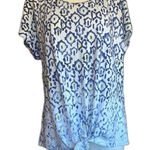 Chico's Chico’s Patterned Knit Top Tie Waist White Blue Yellow 2 L Large Photo 0