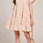 NWT BiBi SHORT SLEEVE TIERED LOOSE FIT MULTI PLAID MINI DRESS Photo 0