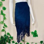En Crême En Creme Suede Blue Navy Fringe Bohemian Skirt Photo 4