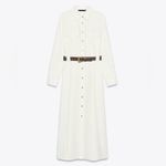 ZARA  Belted Crepe Midi Shirtdress Dress White Size L 2252/542 Photo 7
